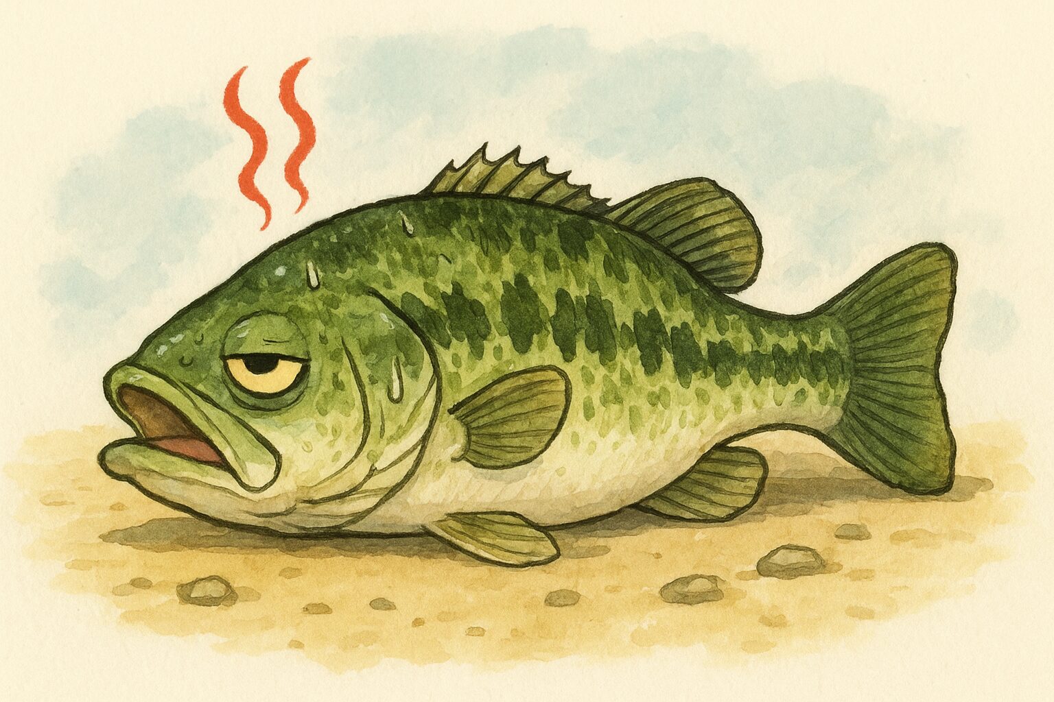夏バテ中のブラックバスのイラスト