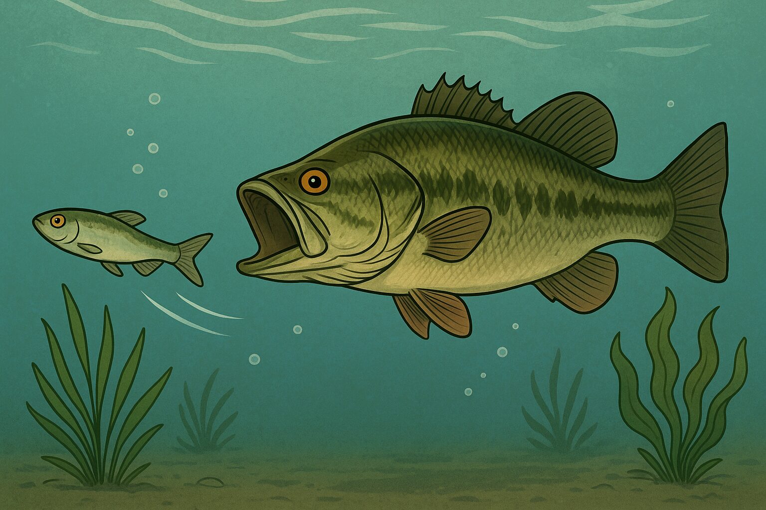 ベイトを追っかけているバスのイメージ