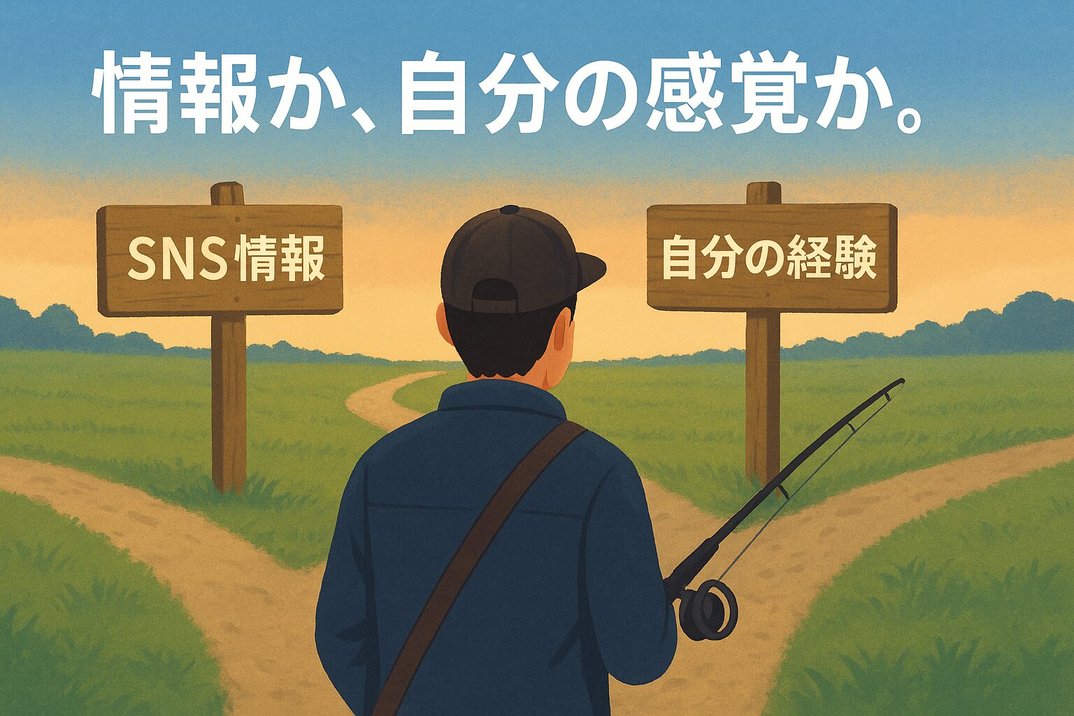 どちらを選択するか迷っている釣り人のイメージ画像